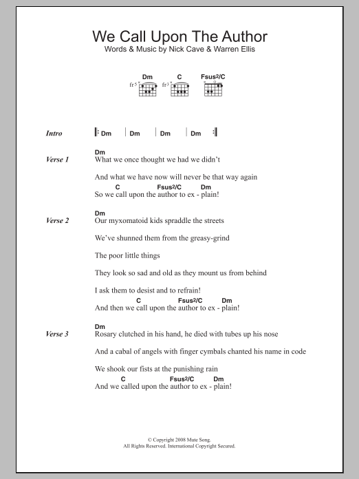 Download Nick Cave We Call Upon The Author Sheet Music