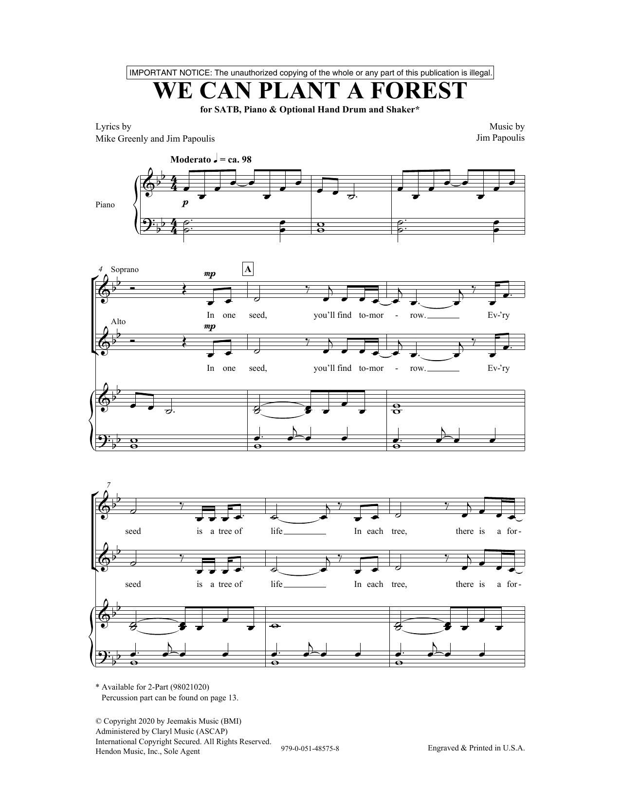 Download Mike Greenly and Jim Papoulis We Can Plant A Forest Sheet Music