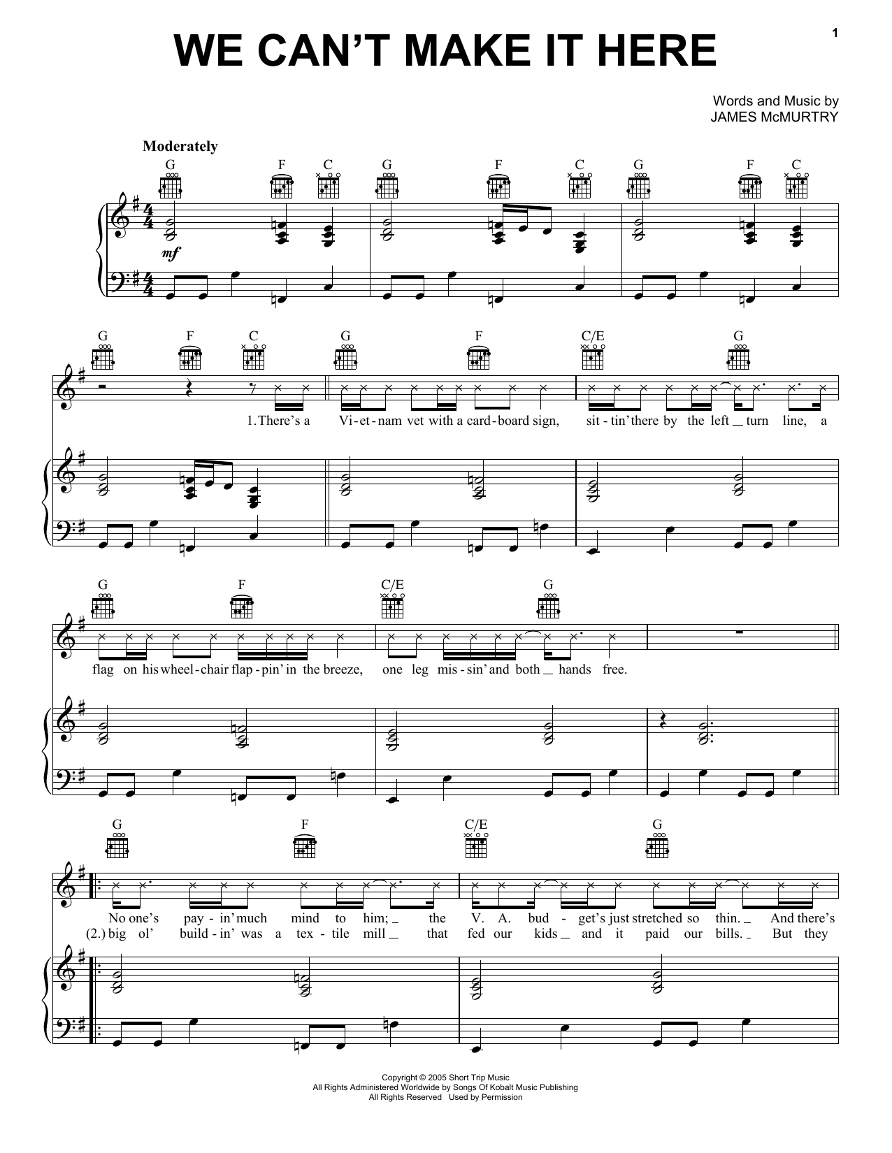 Download James Mc Murtry We Can't Make It Here Sheet Music