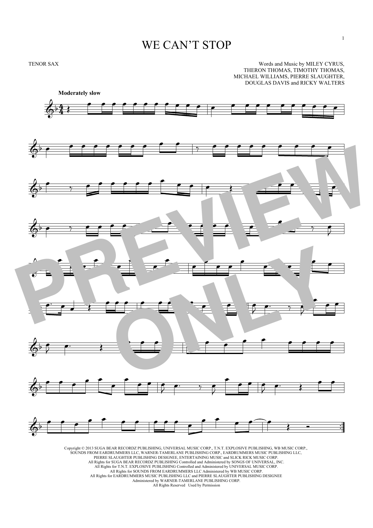 Download Miley Cyrus We Can't Stop Sheet Music