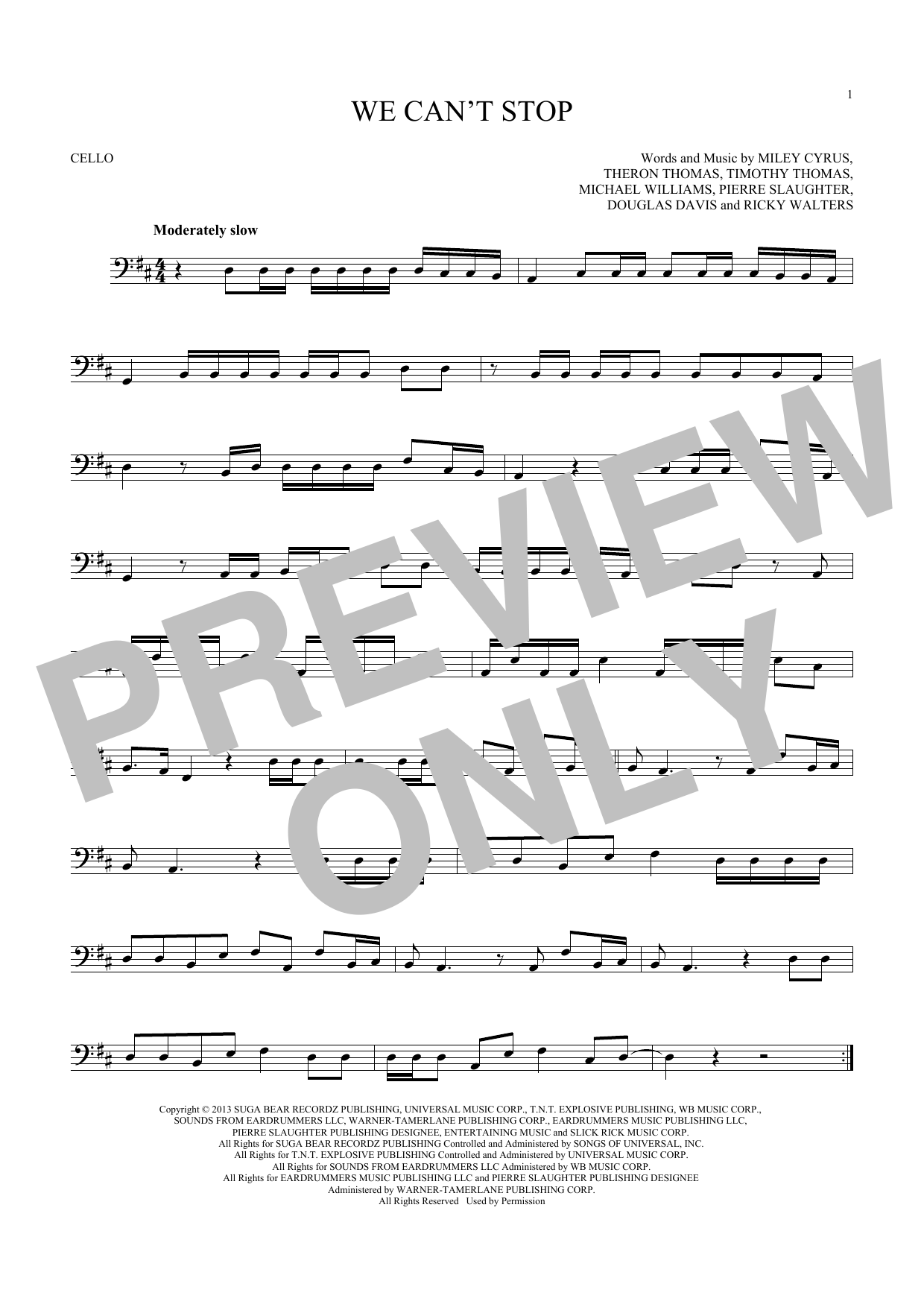 Download Miley Cyrus We Can't Stop Sheet Music
