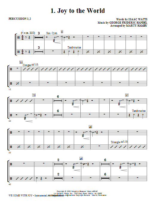 Download Marty Hamby We Come With Joy Orchestration - Percus Sheet Music
