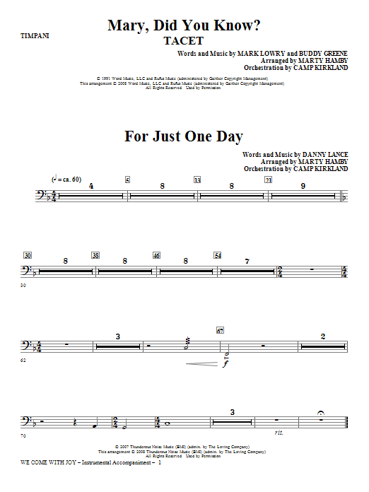 Download Marty Hamby We Come With Joy Orchestration - Timpan Sheet Music