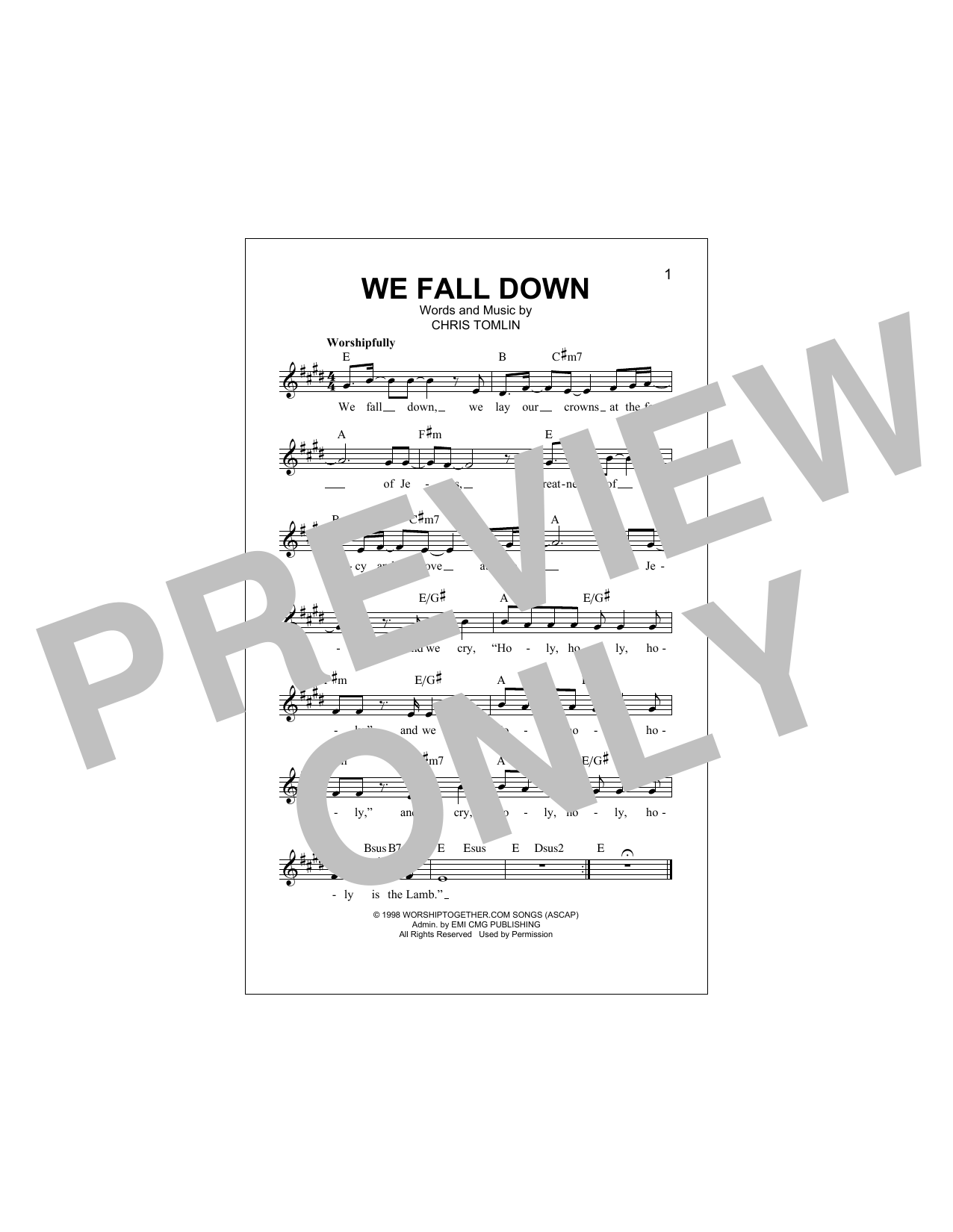 Download Chris Tomlin We Fall Down Sheet Music