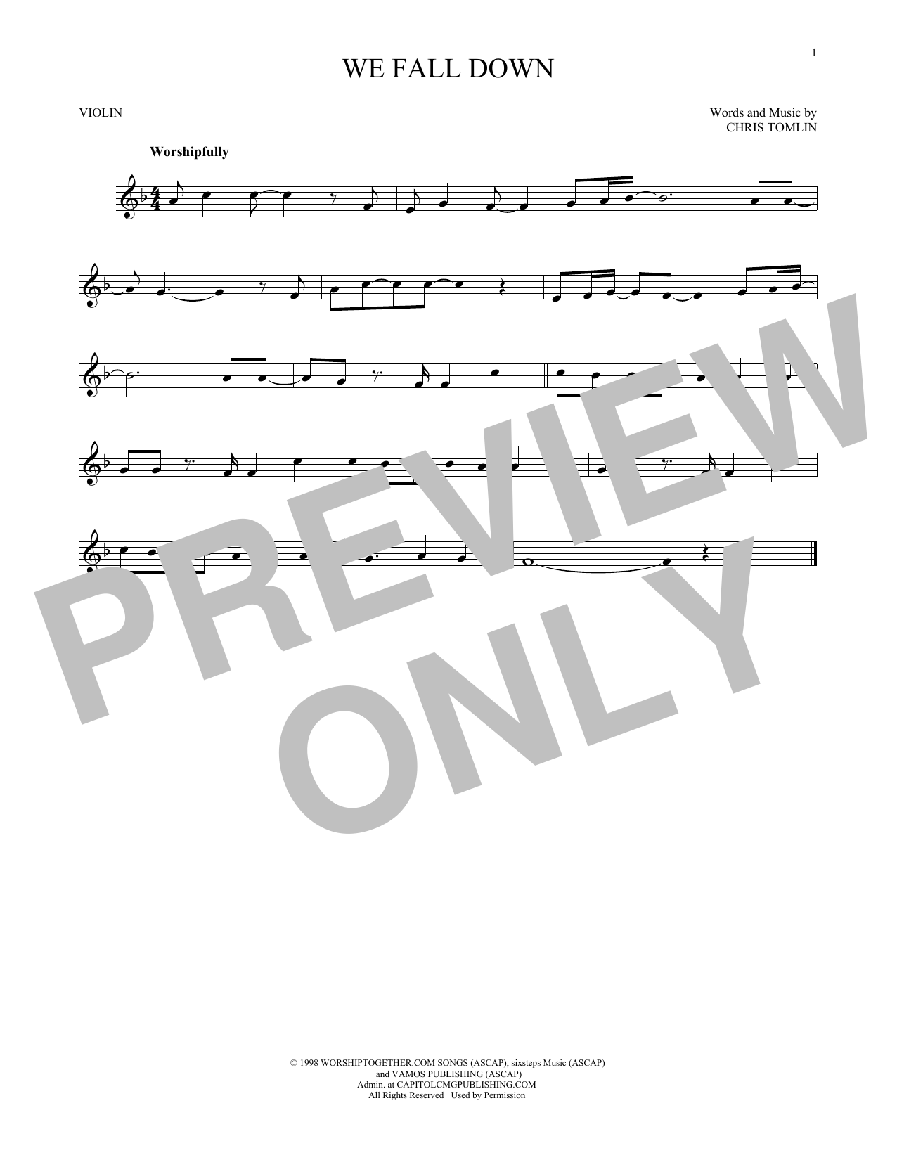 Kutless We Fall Down sheet music notes printable PDF score