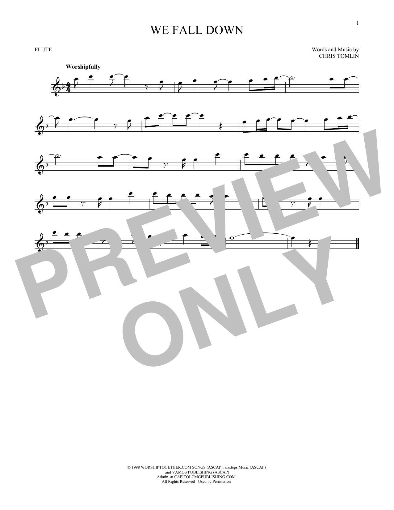 Kutless We Fall Down sheet music notes printable PDF score