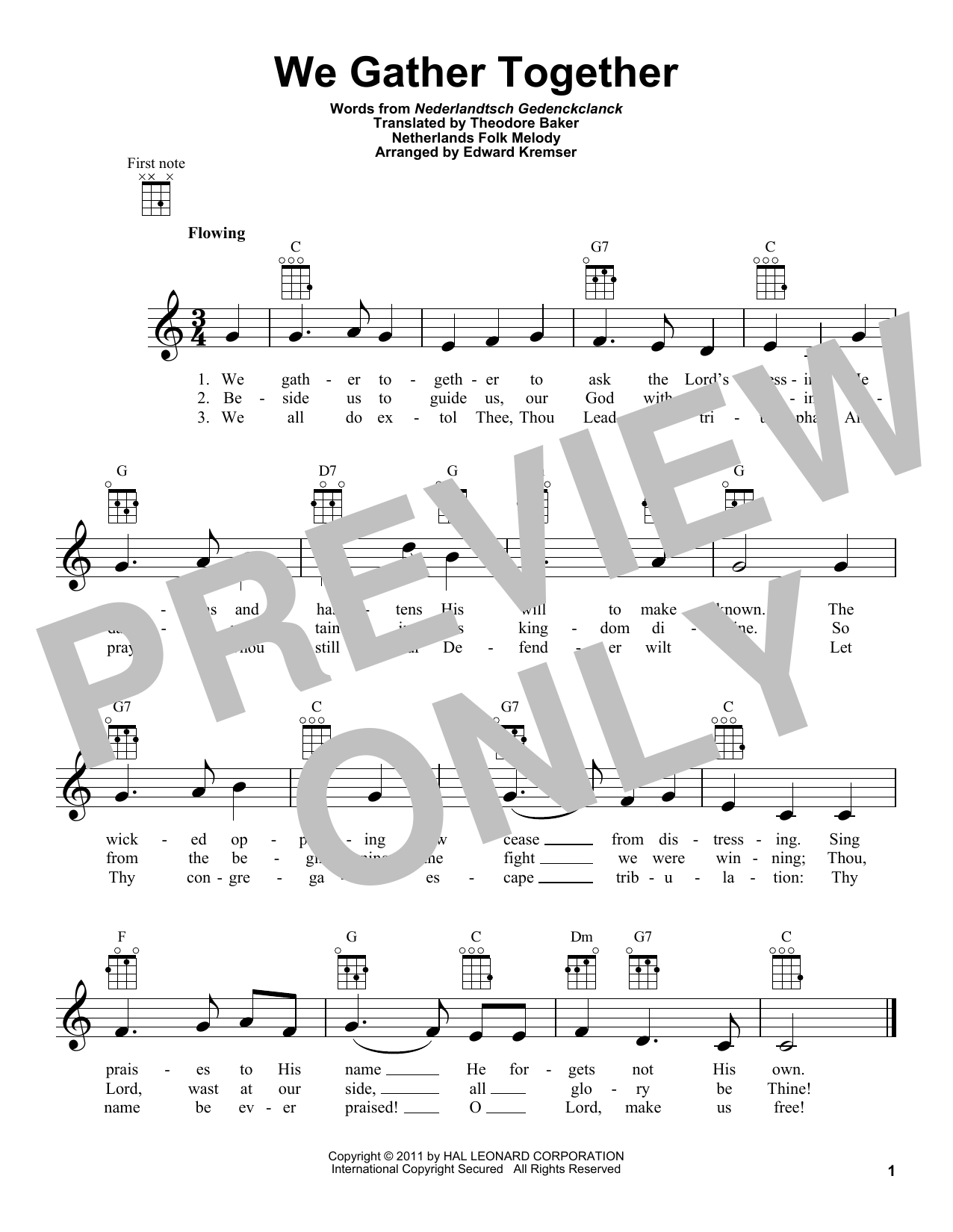 Download Netherlands Folk Hymn We Gather Together (arr. Eduard Kremser Sheet Music