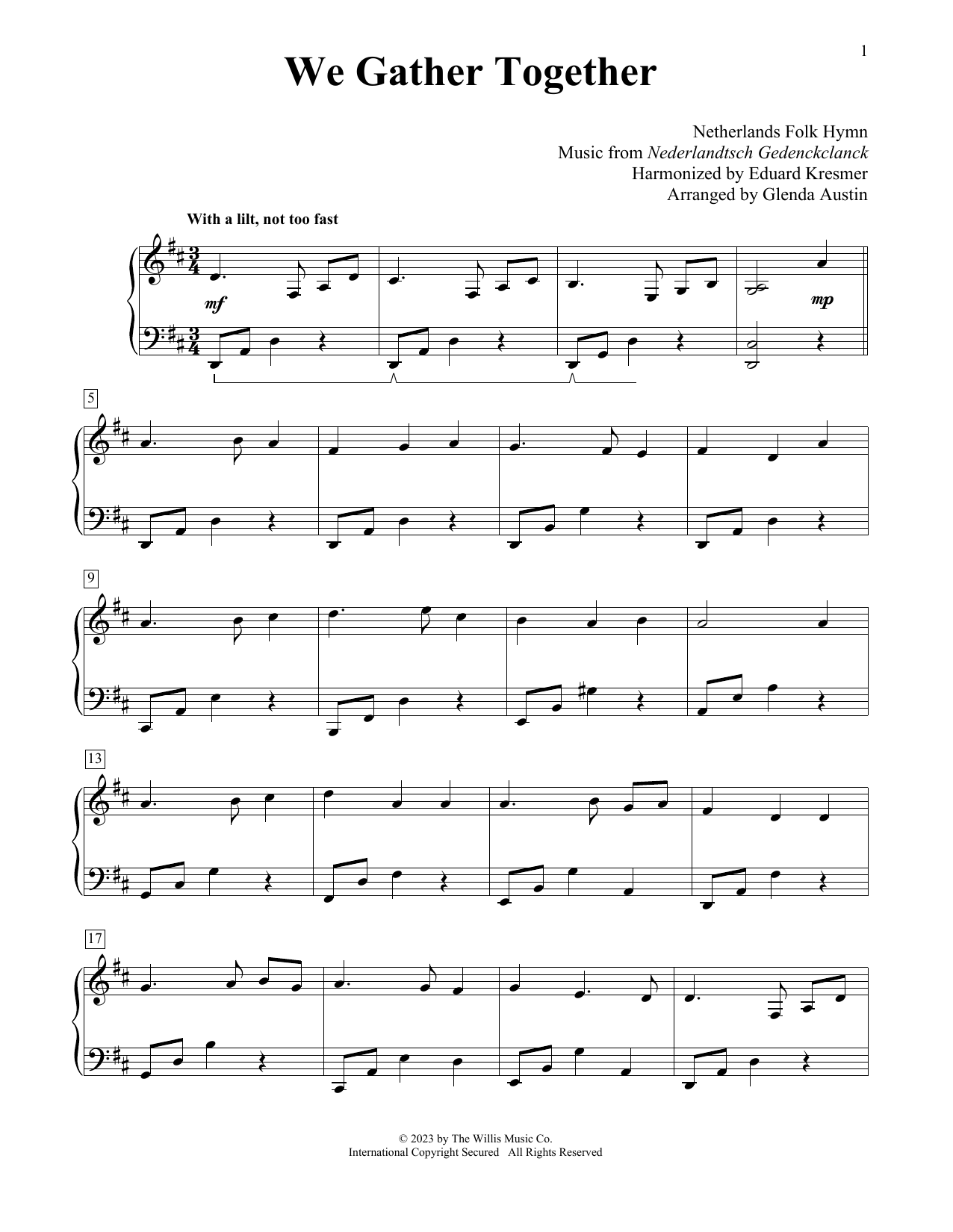 Download Netherlands Folk Hymn We Gather Together (arr. Glenda Austin) Sheet Music