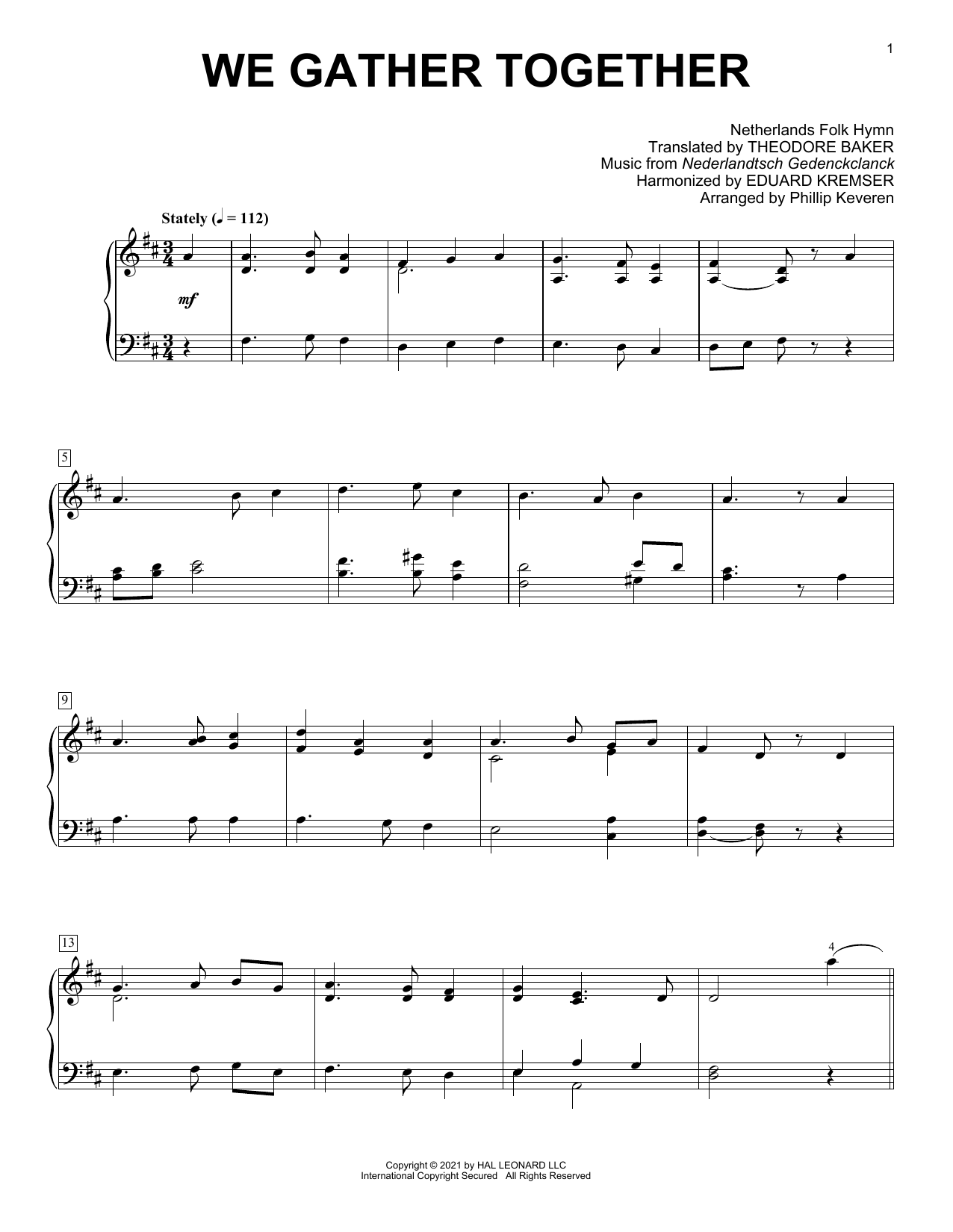 Download Netherlands Folk Hymn We Gather Together (arr. Phillip Kevere Sheet Music