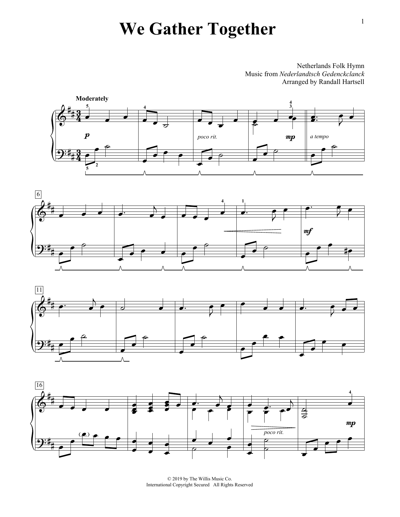 Download Netherlands Folk Hymn We Gather Together (arr. Randall Hartse Sheet Music
