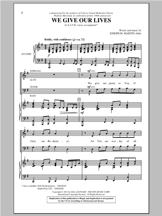 Download Joseph Martin We Give Our Lives Sheet Music