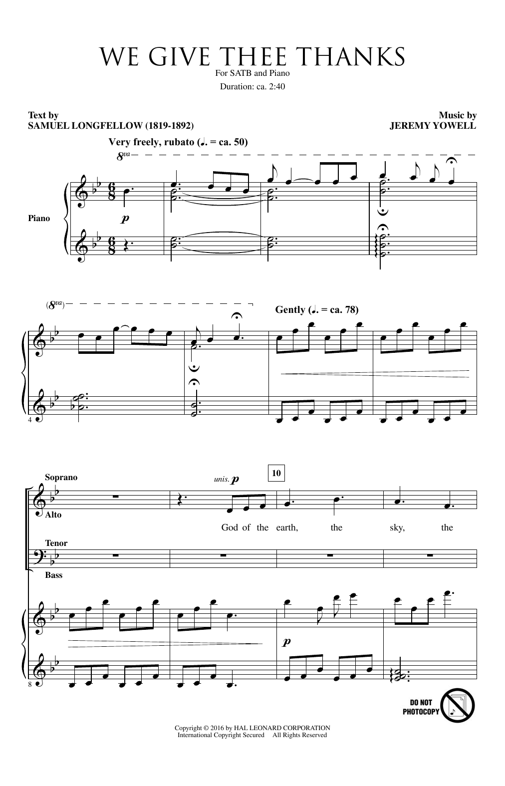 Download Jeremy Yowell We Give Thee Thanks Sheet Music