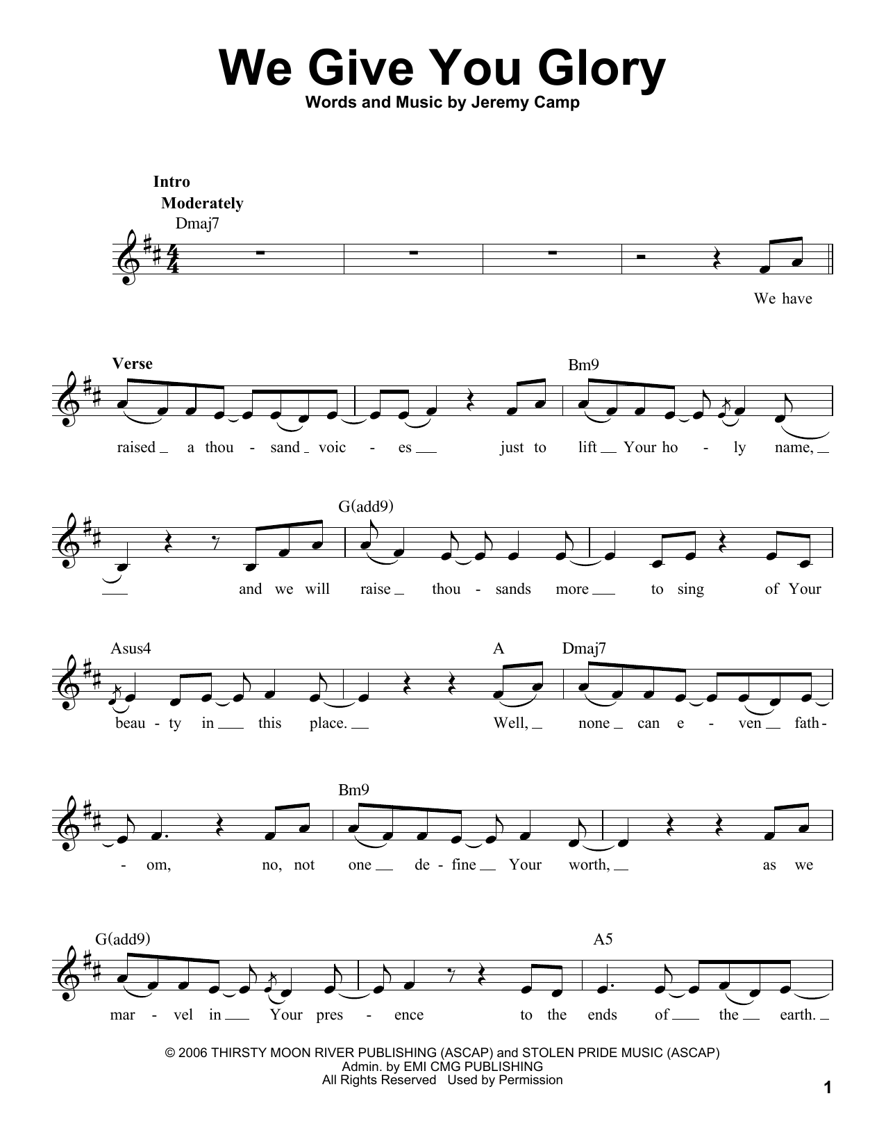Download Jeremy Camp We Give You Glory Sheet Music