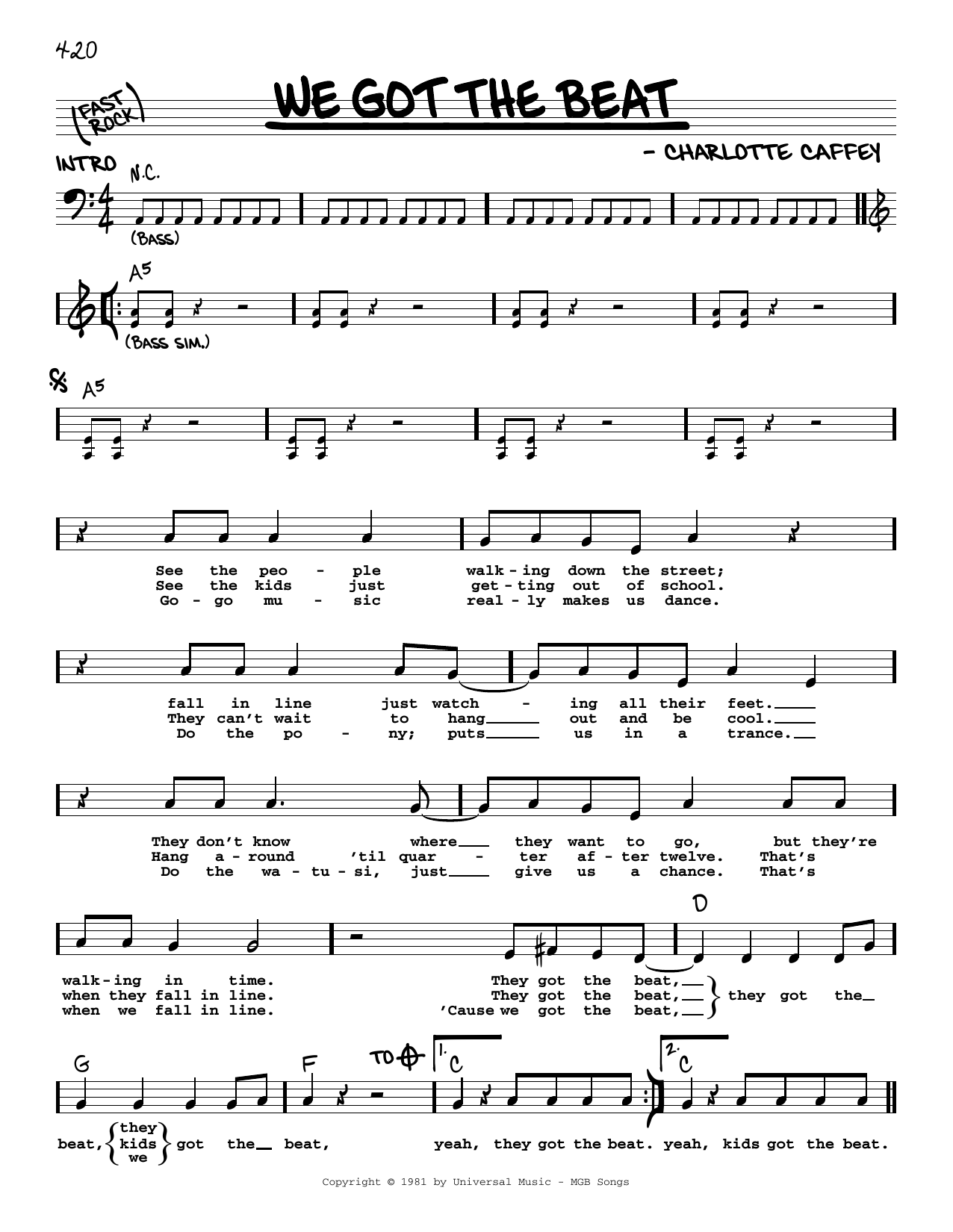 Download The Go Go's We Got The Beat Sheet Music