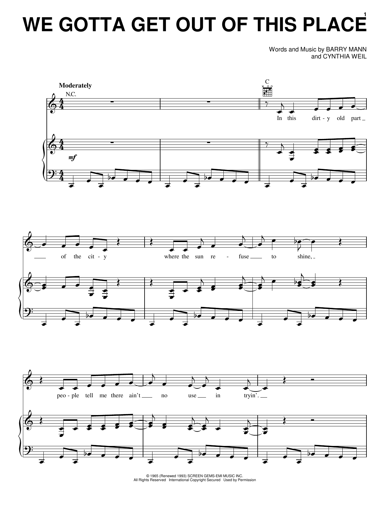 Download Carole King We Gotta Get Out Of This Place Sheet Music