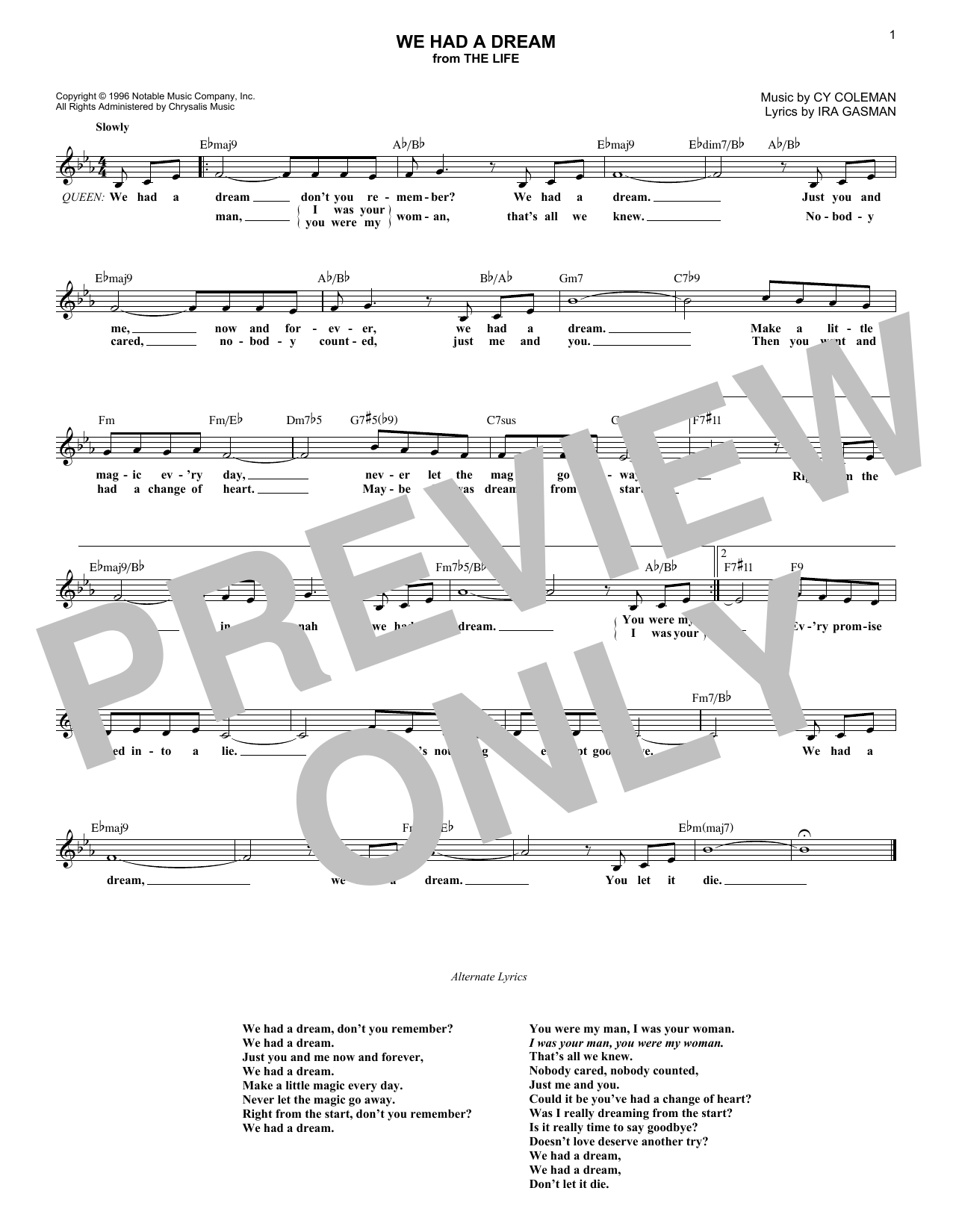 Download Cy Coleman We Had A Dream Sheet Music