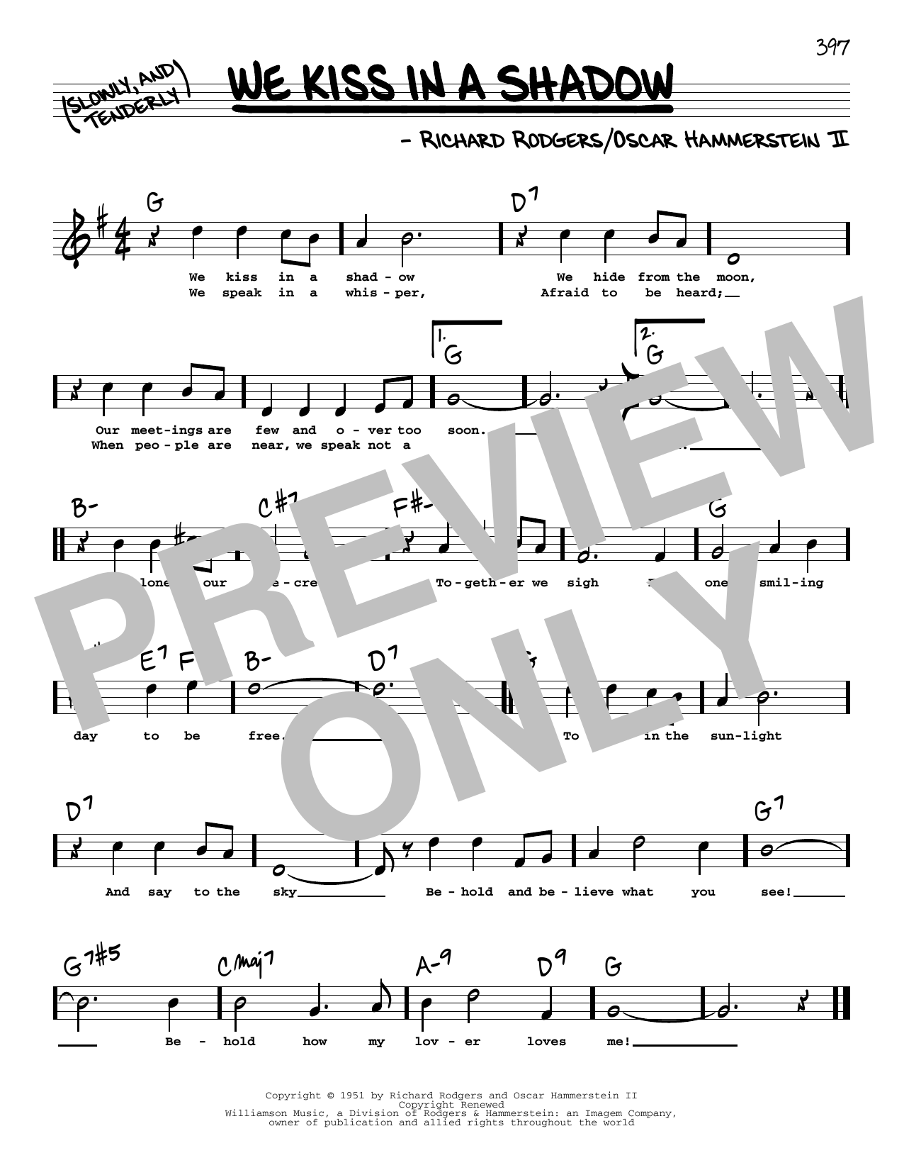 Download Rodgers & Hammerstein We Kiss In A Shadow (High Voice) Sheet Music
