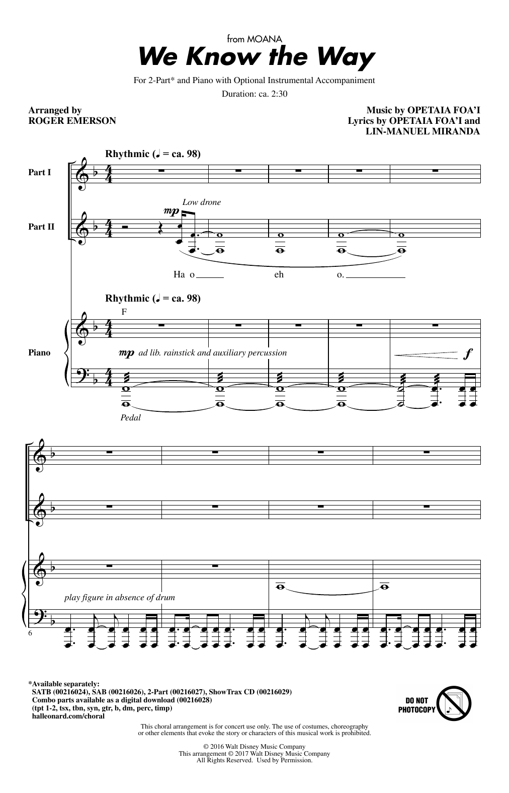 Download R Emerson We Know The Way Sheet Music