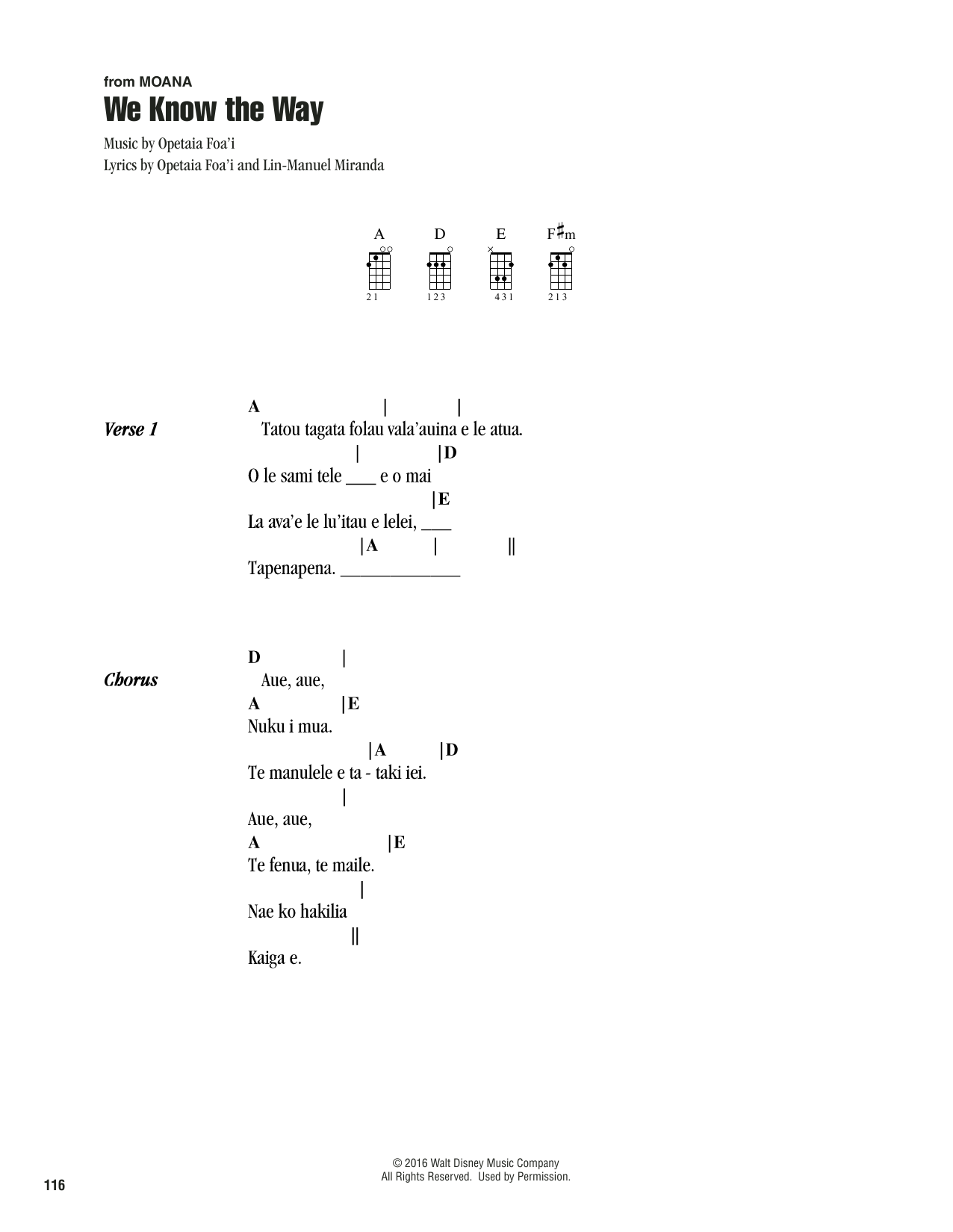Opetaia Foa'i & Lin-Manuel Miranda We Know The Way (from Moana) sheet music notes printable PDF score
