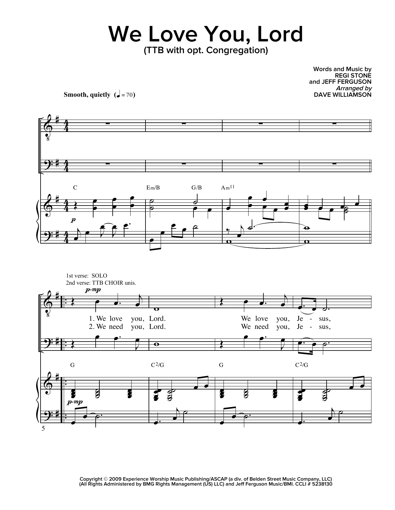 Download Regi Stone We Love You Lord (arr. Dave Williamson) Sheet Music