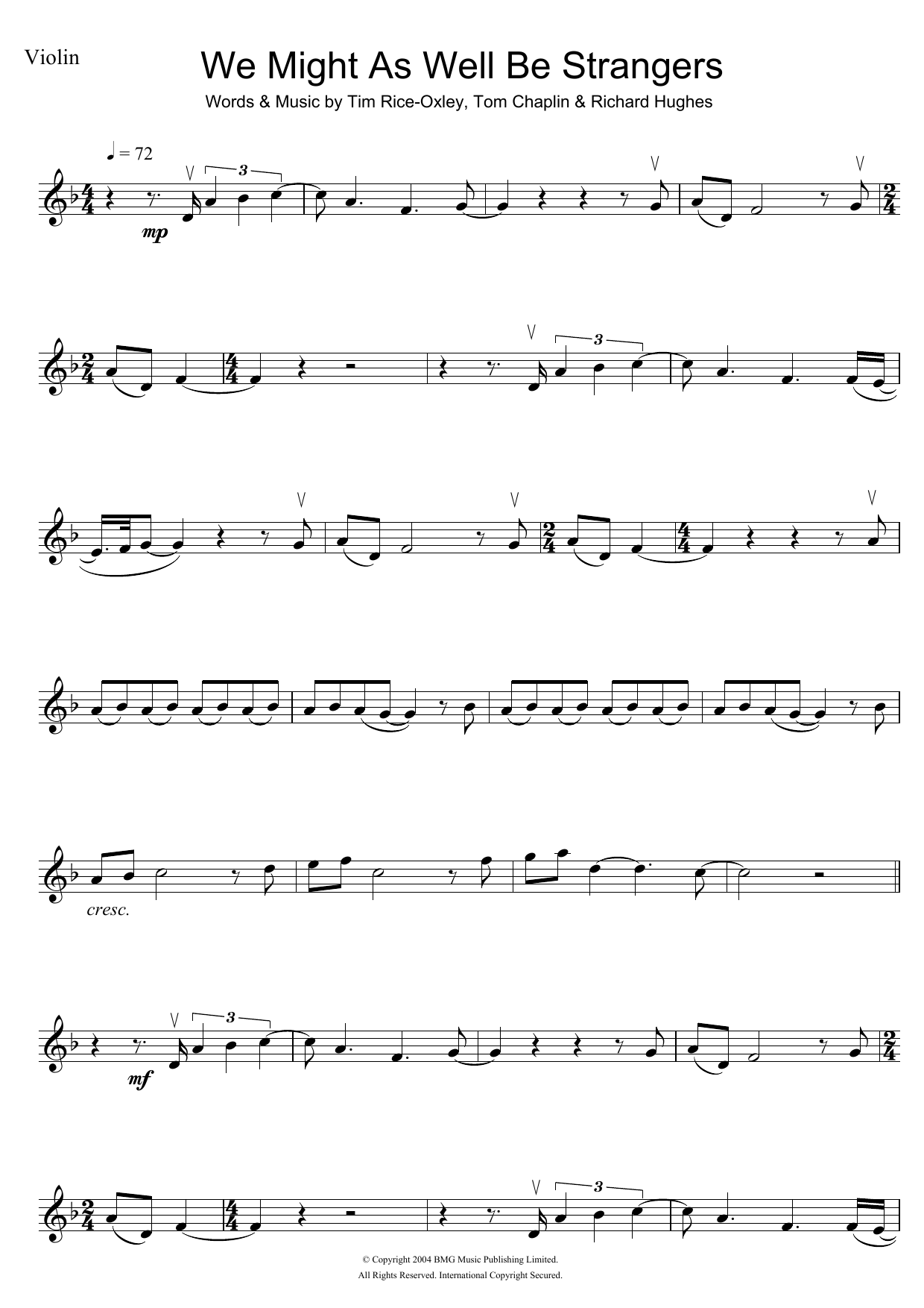 Download Keane We Might As Well Be Strangers Sheet Music