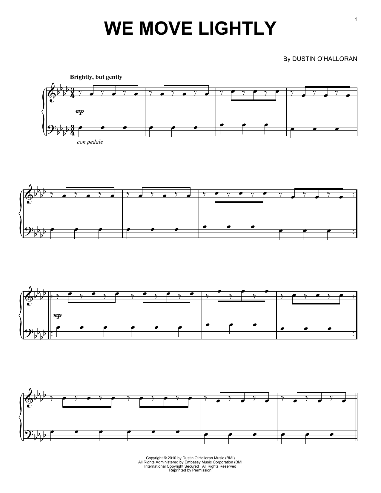Download Dustin O'Halloran We Move Lightly (from Like Crazy) Sheet Music