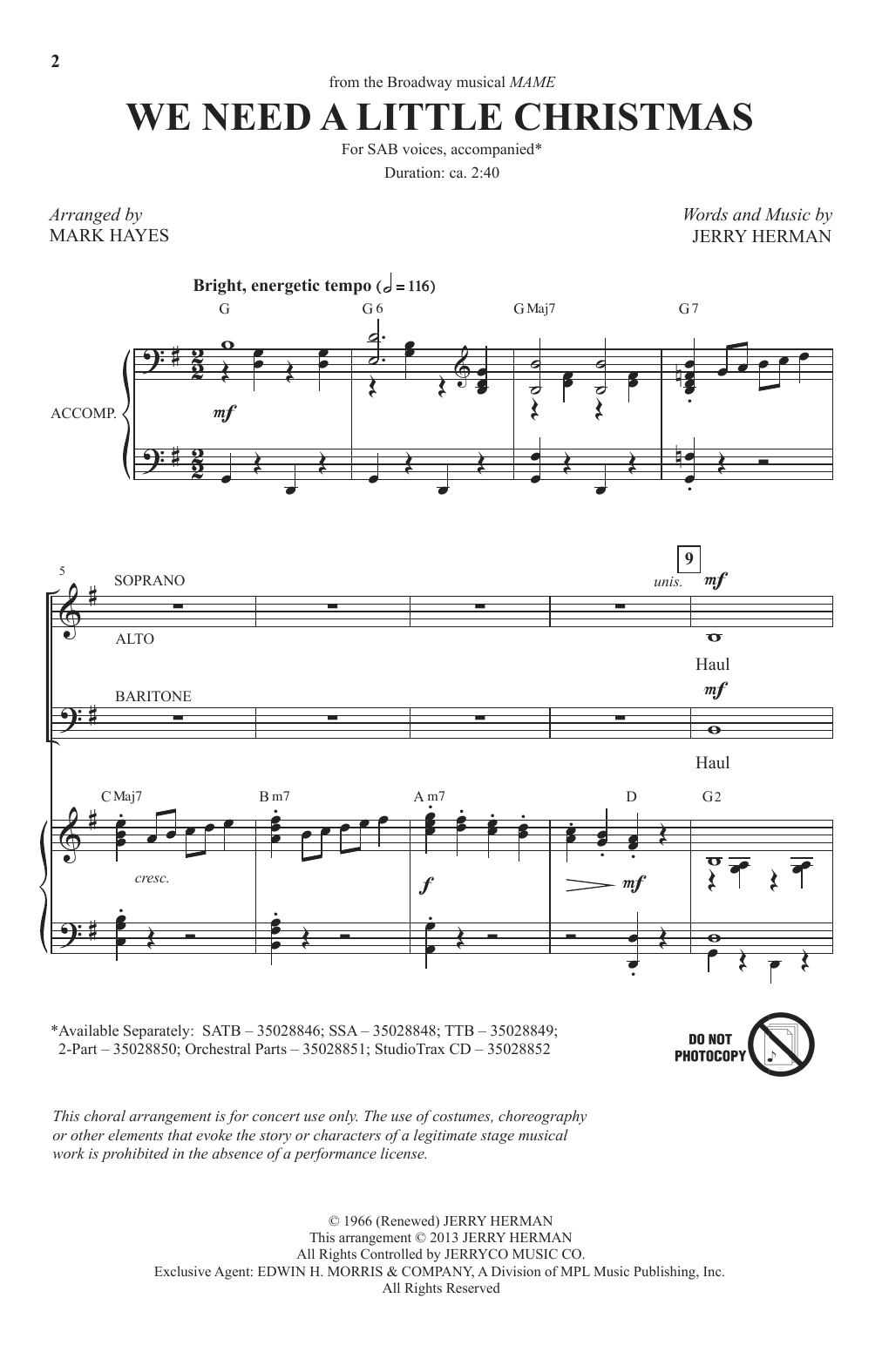 Download Jerry Herman We Need A Little Christmas (from Mame) Sheet Music
