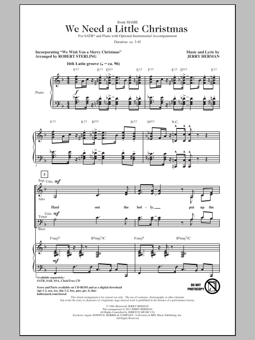 Download Jerry Herman We Need A Little Christmas Sheet Music