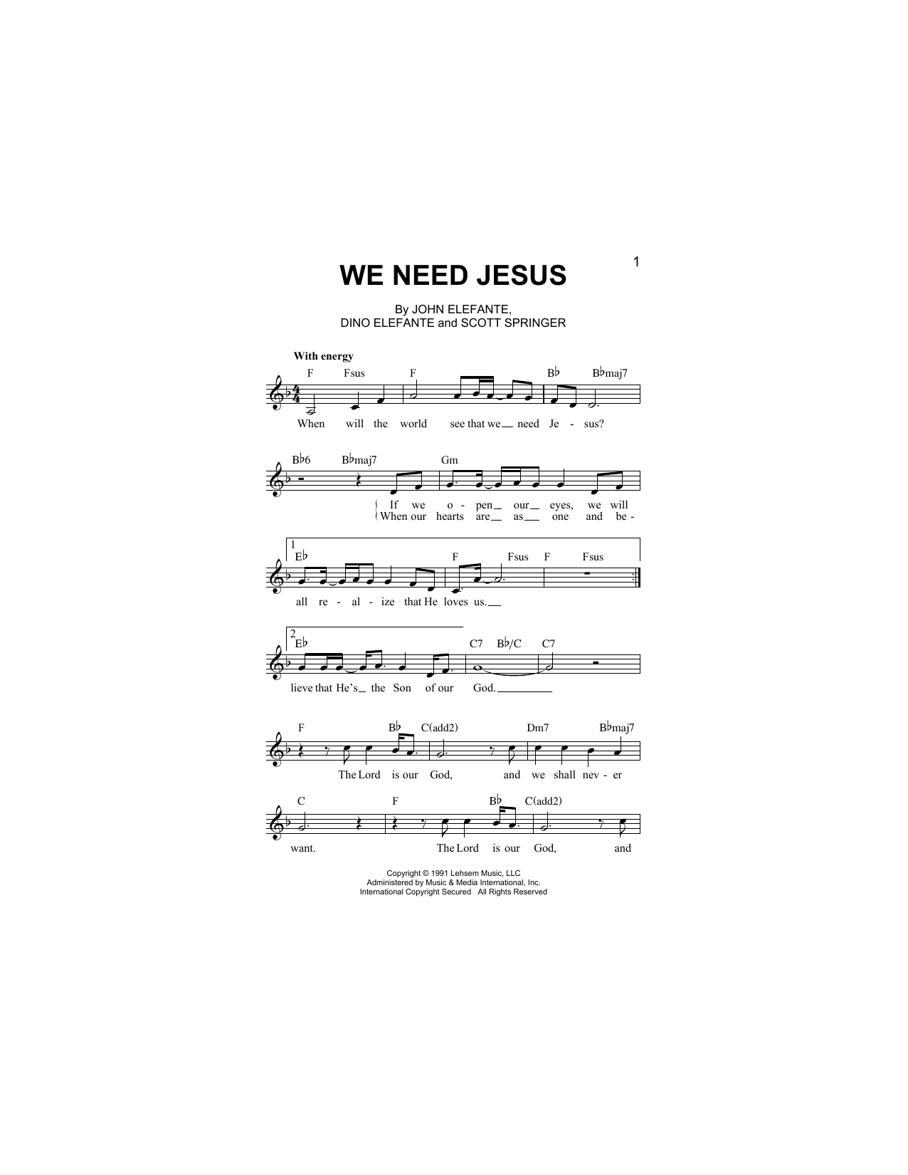 Download John Elefante We Need Jesus Sheet Music