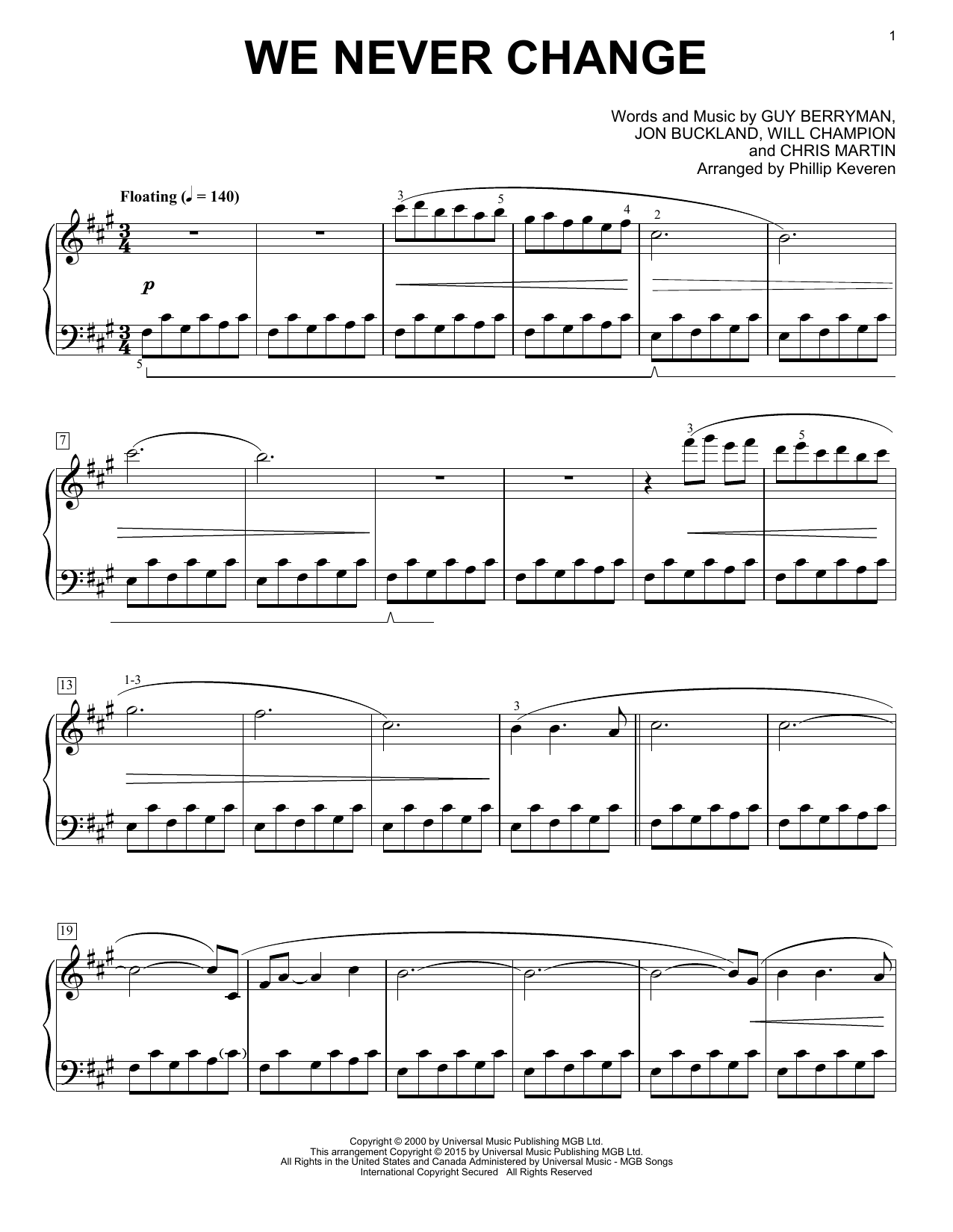 Download Coldplay We Never Change [Classical version] (ar Sheet Music
