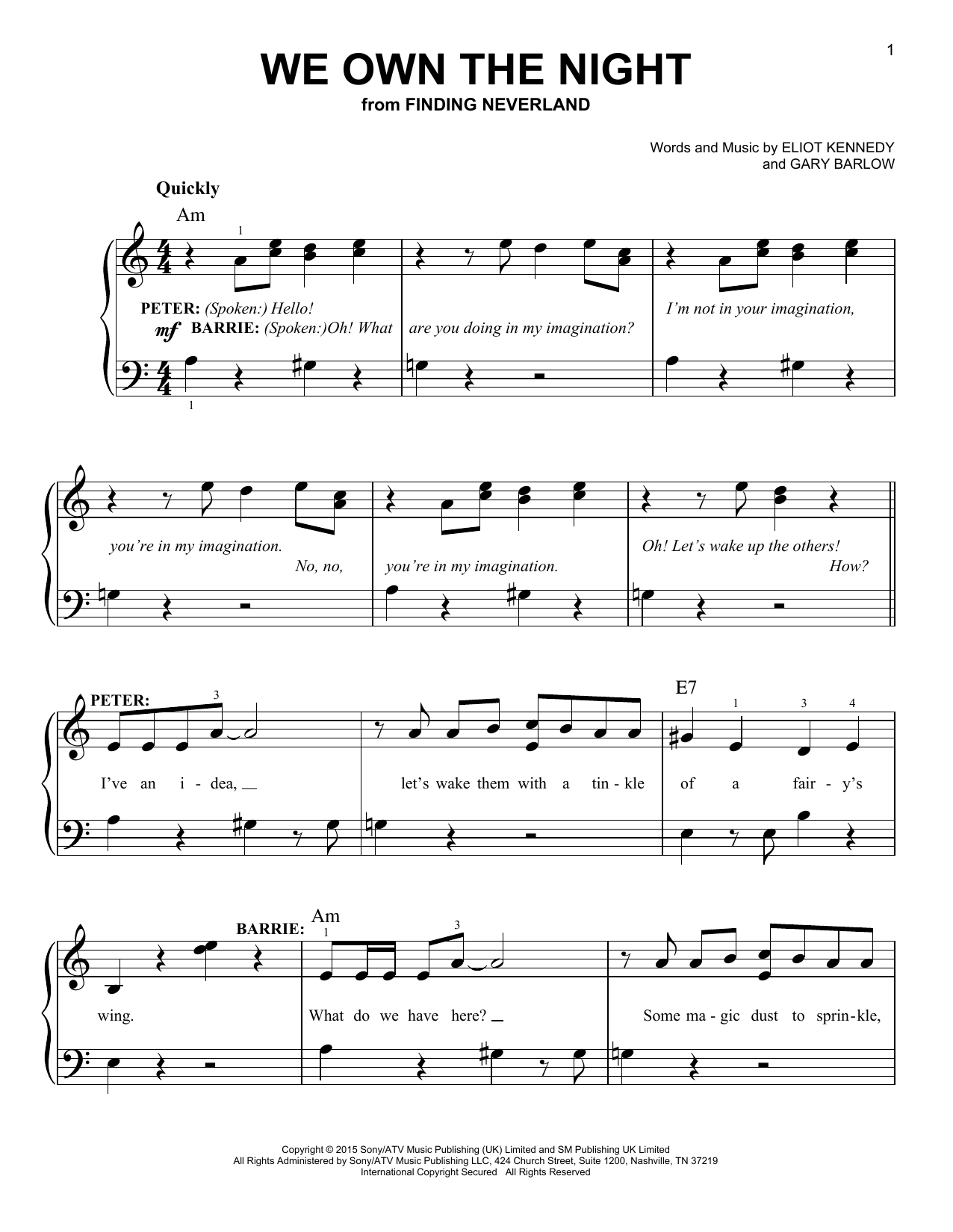 Download Gary Barlow & Eliot Kennedy We Own The Night (from 'Finding Neverla Sheet Music