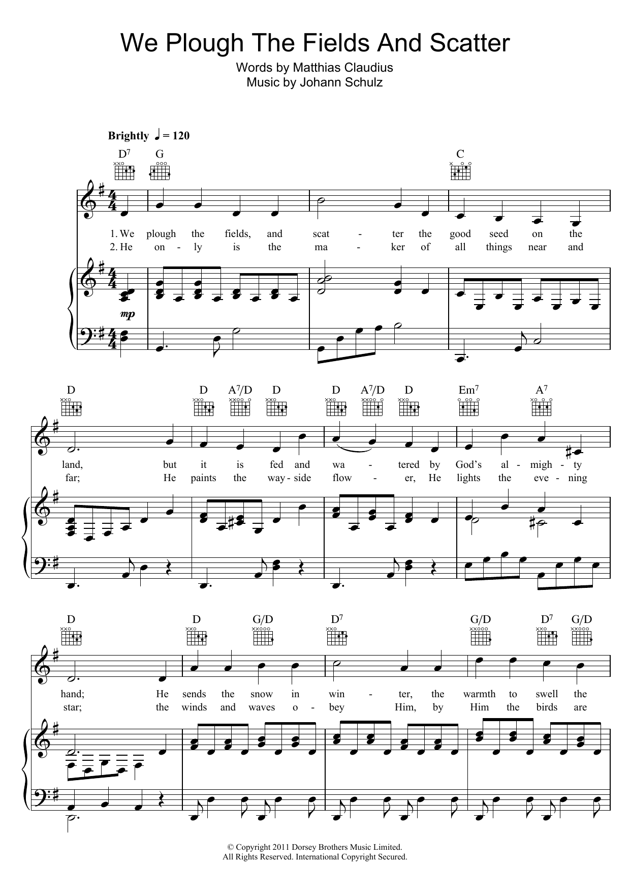 Download Johann Schulz We Plough The Fields And Scatter Sheet Music