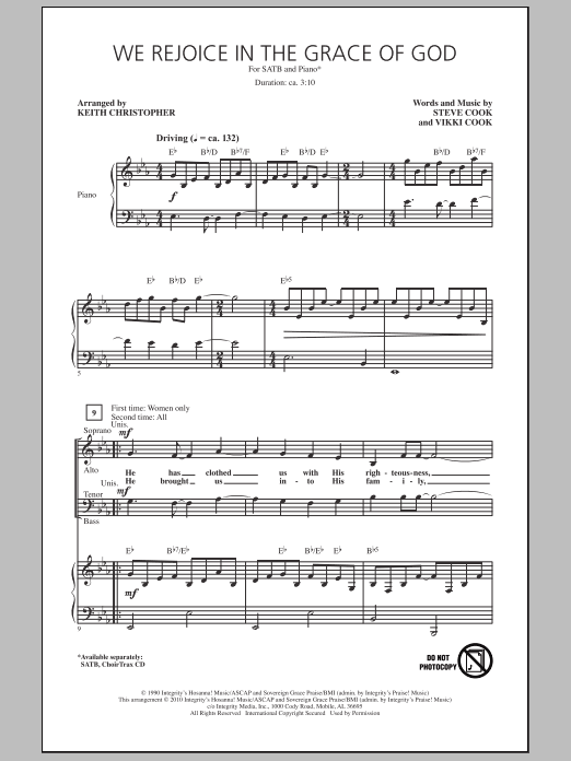 Download Keith Christopher We Rejoice In The Grace Of God Sheet Music