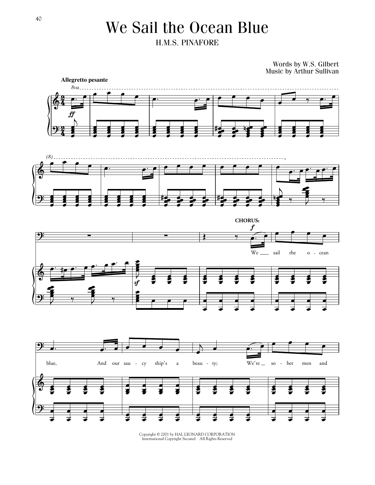 Gilbert & Sullivan We Sail The Ocean Blue sheet music notes printable PDF score