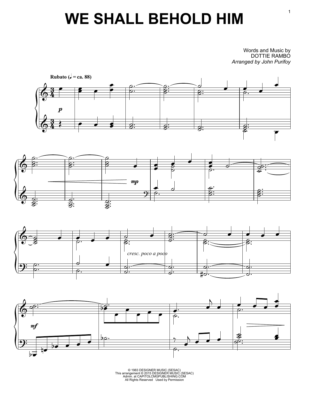 Download John Purifoy We Shall Behold Him Sheet Music