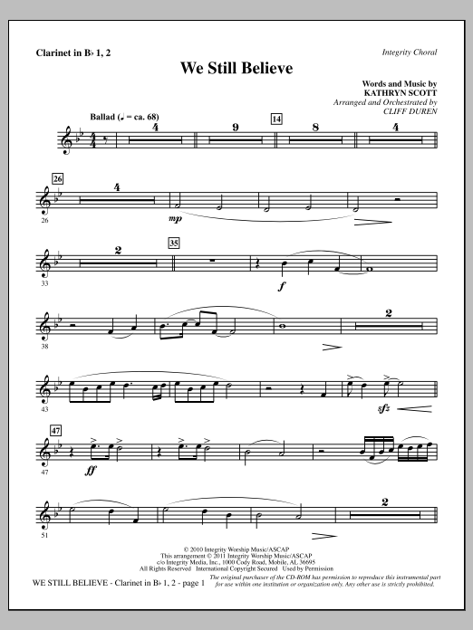 Download Cliff Duren We Still Believe - Clarinet 1 & 2 Sheet Music