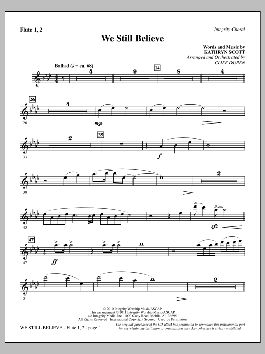 Download Cliff Duren We Still Believe - Flute 1 & 2 Sheet Music