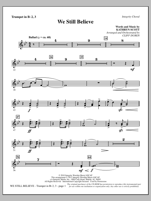 Download Cliff Duren We Still Believe - Trumpet 2 & 3 Sheet Music