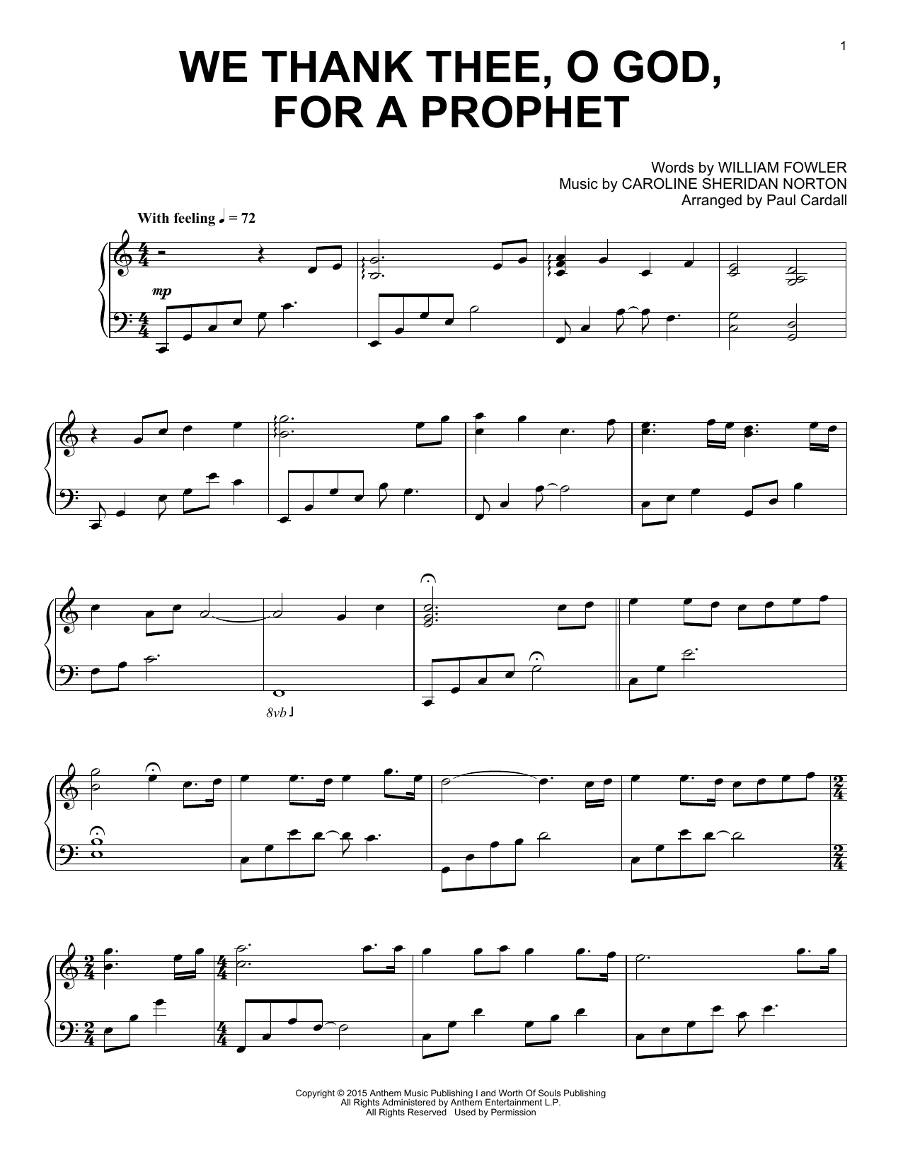 Download Paul Cardall We Thank Thee, O God, For A Prophet Sheet Music