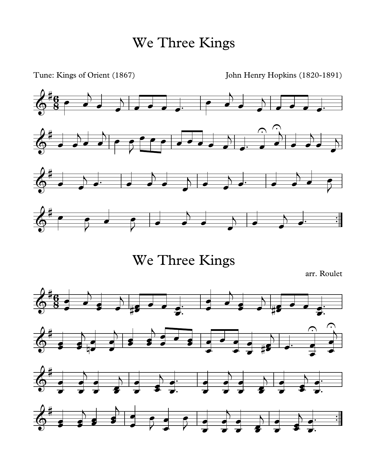 Download John Henry Hopkins We Three Kings (arr. Patrick Roulet) Sheet Music