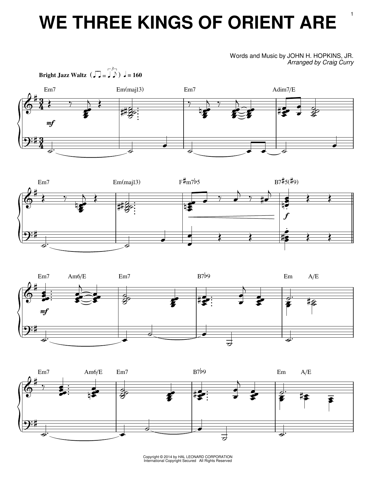Download Craig Curry We Three Kings Of Orient Are Sheet Music