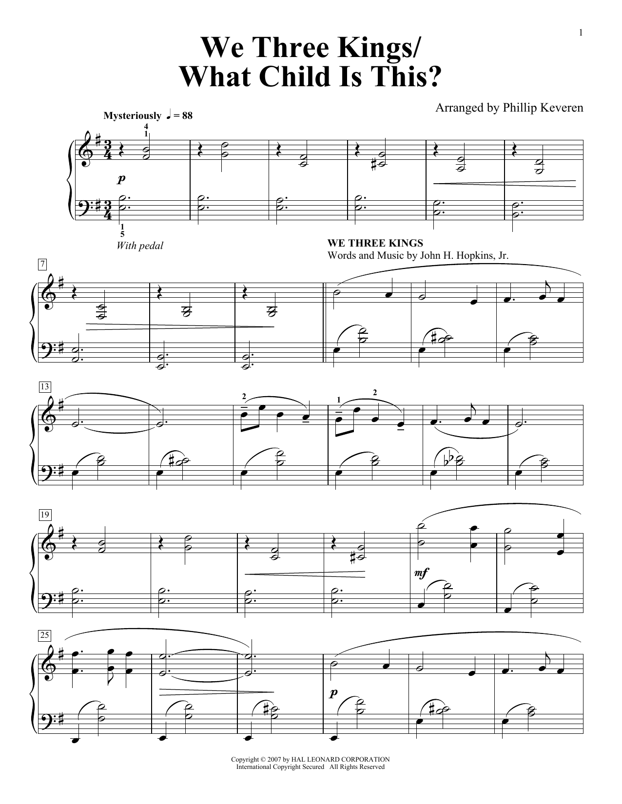 16th Century English Melody We Three Kings/What Child Is This (arr. Phillip Keveren) sheet music notes printable PDF score