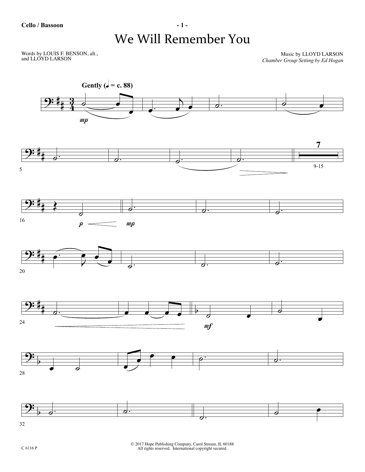 Download Ed Hogan We Will Remember You - Cello/Bassoon Sheet Music