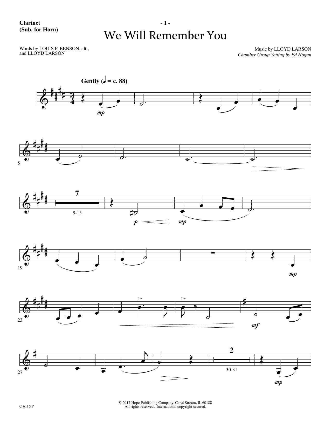 Download Ed Hogan We Will Remember You - Clarinet (sub. H Sheet Music