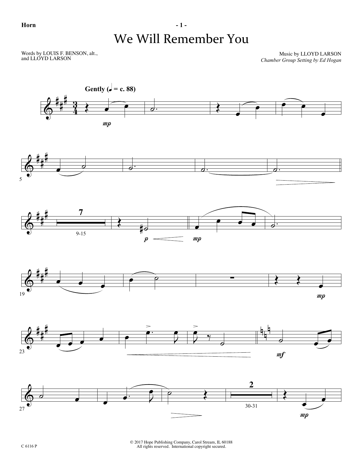 Download Ed Hogan We Will Remember You - F Horn Sheet Music