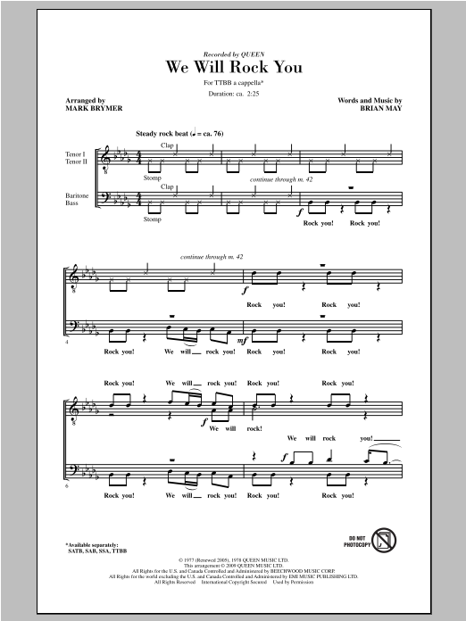 Download Queen We Will Rock You (arr. Mark Brymer) Sheet Music