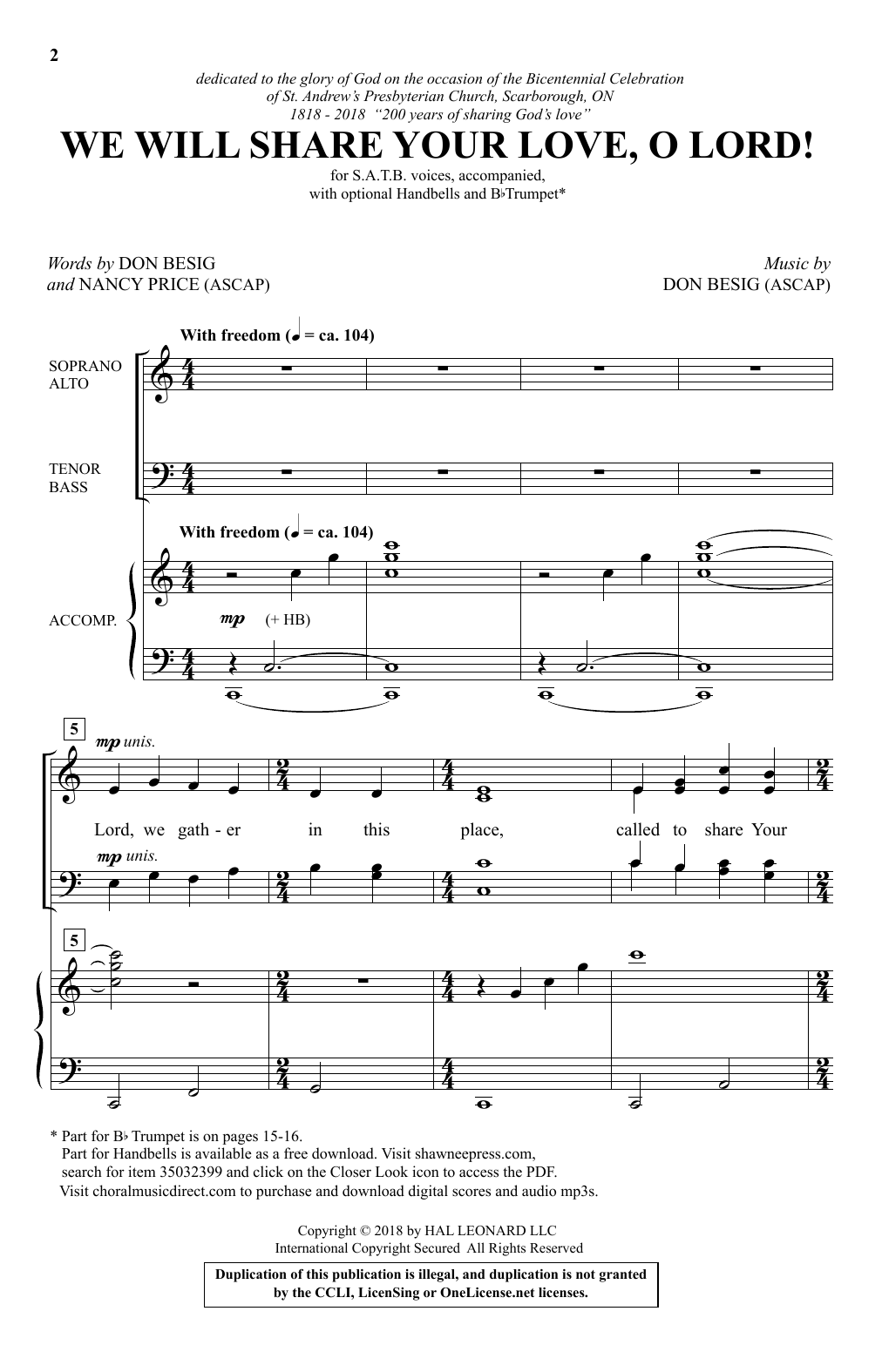 Download Don Besig We Will Share Your Love, O Lord! Sheet Music