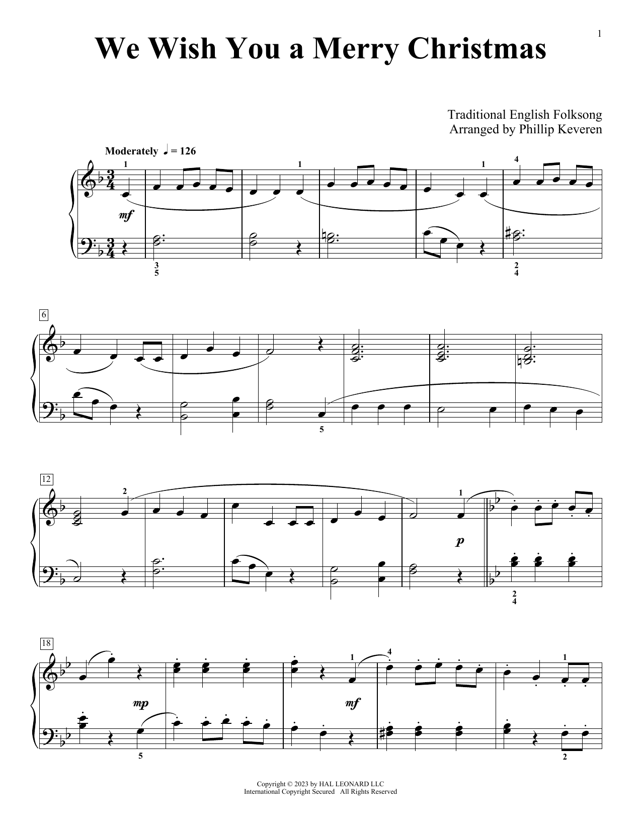 Traditional English Folksong We Wish You A Merry Christmas (arr. Phillip Keveren) sheet music notes printable PDF score