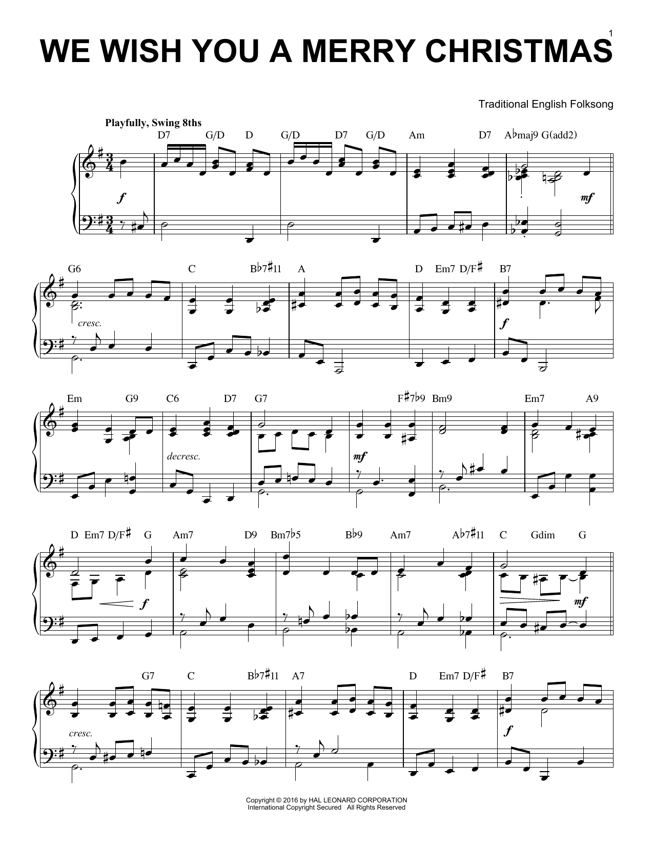 Download Traditional English Folksong We Wish You A Merry Christmas [Jazz ver Sheet Music