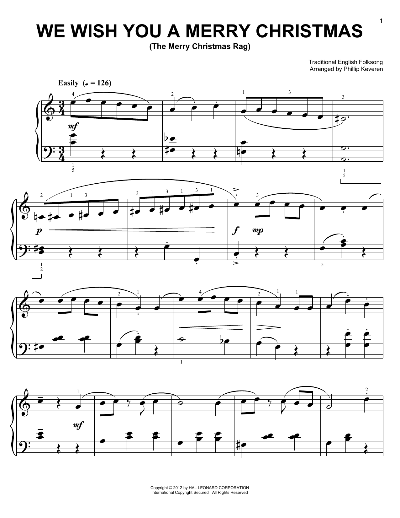 Download Traditional English Folksong We Wish You A Merry Christmas [Ragtime Sheet Music